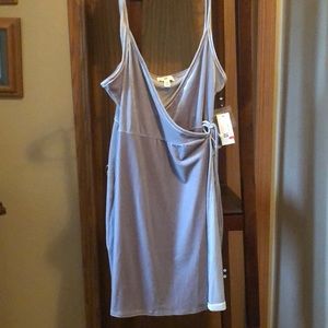Silver-grey velvet mini dress.